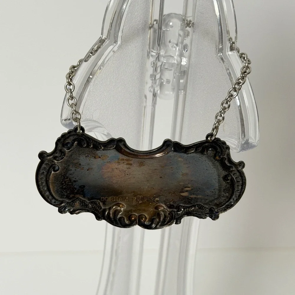 Vintage Gorham Whiskey Decanter Label‎ Silverplate Repousse Barware Tag